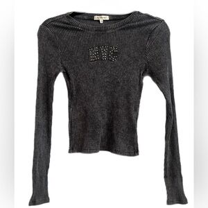NWT No Comment Ribbed Grey NYC Long Sleeve Top
